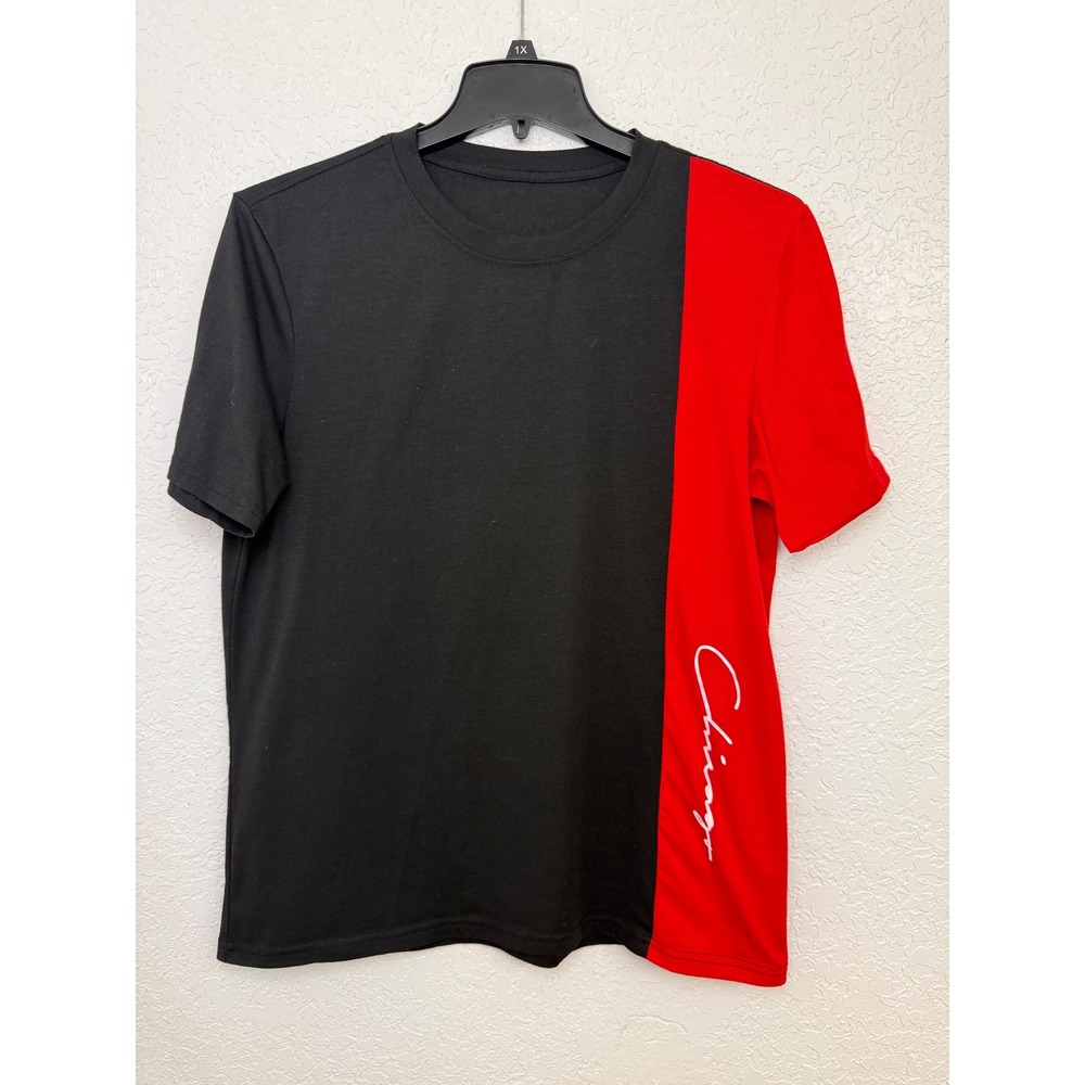 SHEIN Men Black Red Color‎ Block Graphic T Shirt Size L